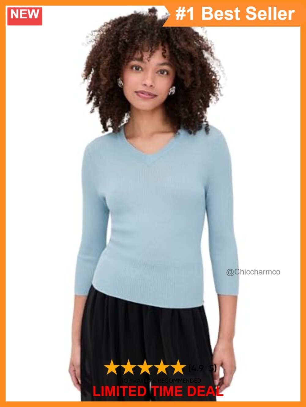 High V-Neck Long Sleeve Fitted Pullover Sweater